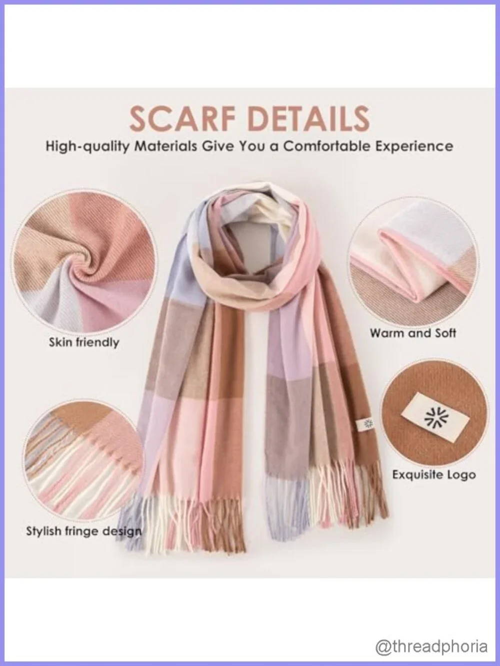 Women's Warm Plaid Scarf Thick Knit Shawl Winter Wrap